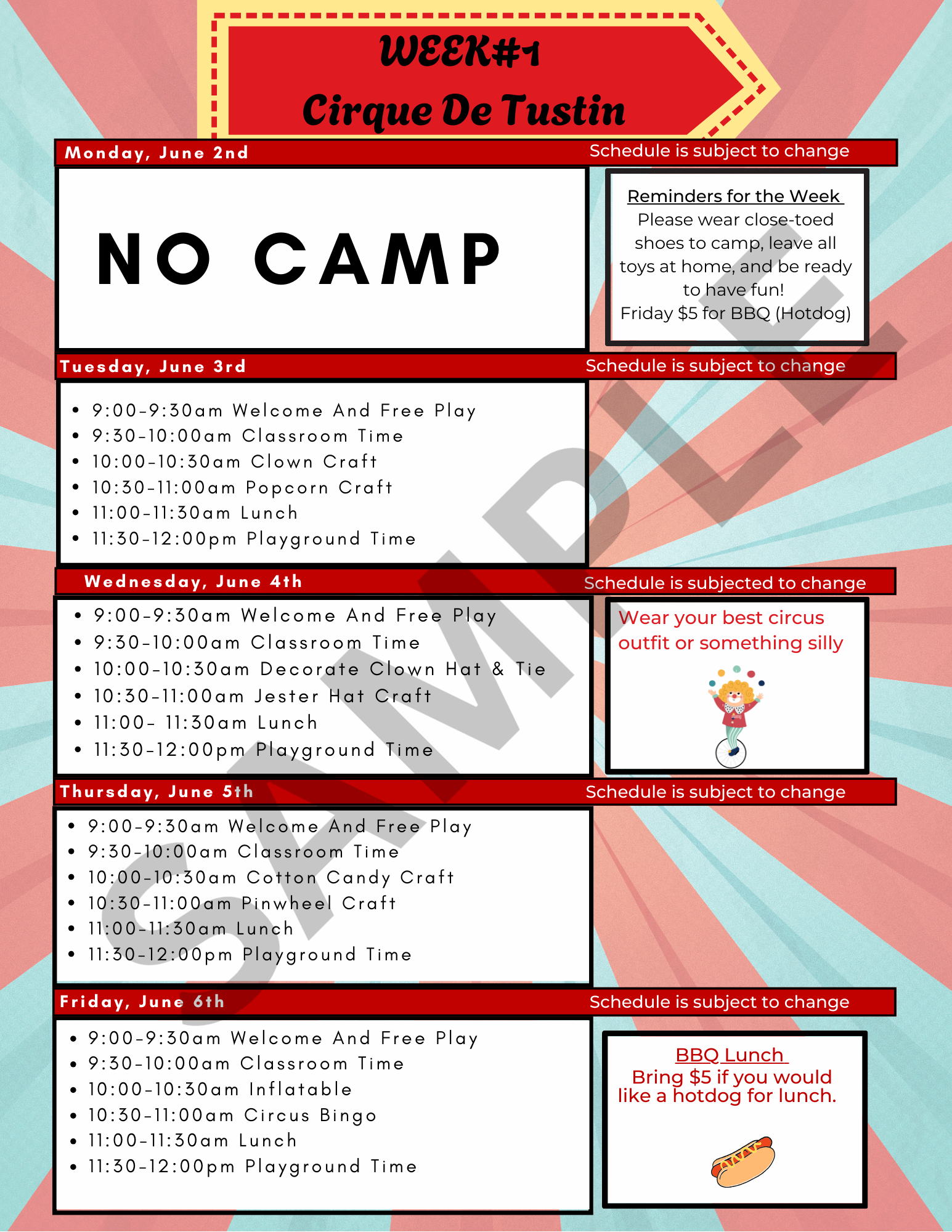 Little folks Summer Schedule 2025