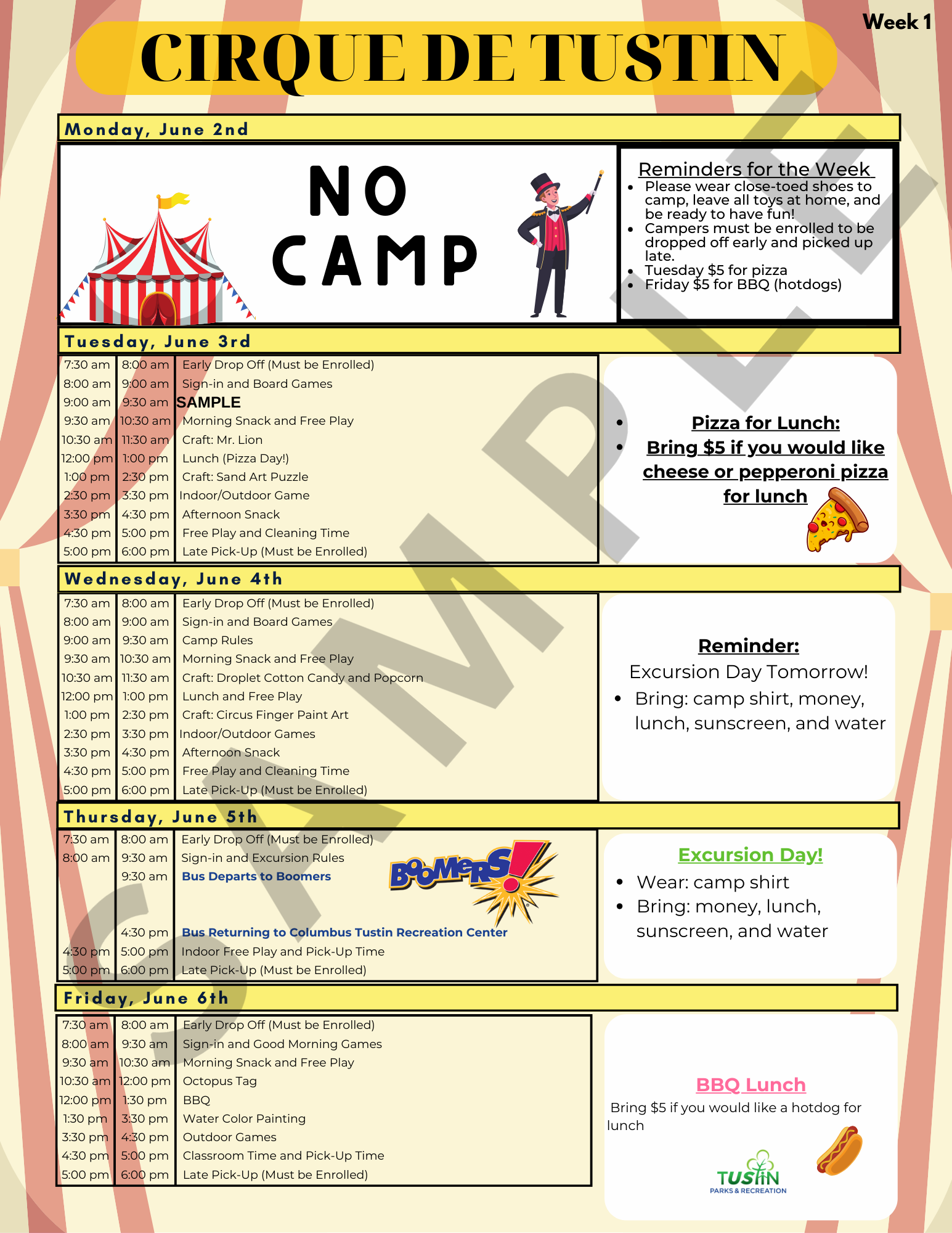 Day Camp Summer Schedule 2025