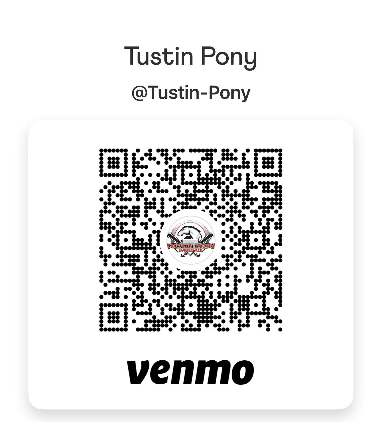 Tustin Pony Baseball Venmo QR Code